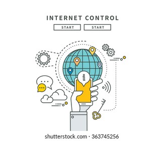 simple line flat design of internet control, modern vector illustration