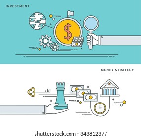 simple line flat design of investment & money strategy, modern vector illustration. 