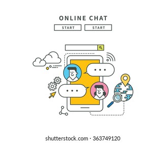 simple line flat design of online chat, modern vector illustration