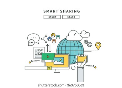 simple line flat design of smart sharing, modern vector illustration
