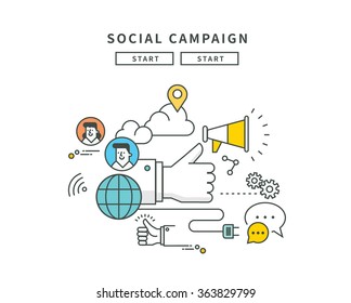 Simple Line Flat Design Of Web Social Campaign, Modern Vector Illustration