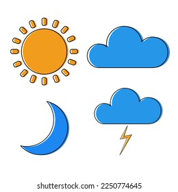 simple line flat and solid weather icon set