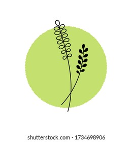 Simple line flower sprig. Hand drawn floral art isolated on white background, minimalistic branch with abstract shape. Creative vector illustration