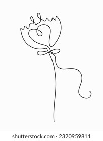 Simple line flower vector concept. Aesthetics and elegance. Minimalistic creativity and art. Botany and floristry. Summer and spring season. Linear illustration isolated on white background