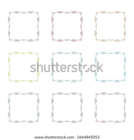 Simple line frame border icon isolated on white background. Set icons colorful
