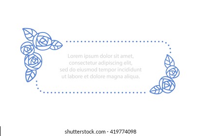 Simple line frame for quote / text. Floral quote bubble. Delicate rose flower border. Vector illustration.