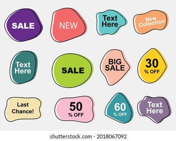 Simple line frame set illustration, badges in different colors,