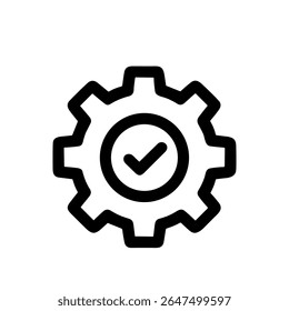 Simple Line Gear Checkmark Icon Setting Configuration Symbol Process Mechanism