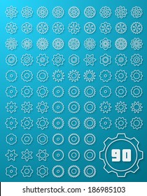 Simple Line Gears Icons Set included 90 Vector Shapes with Long Shadow