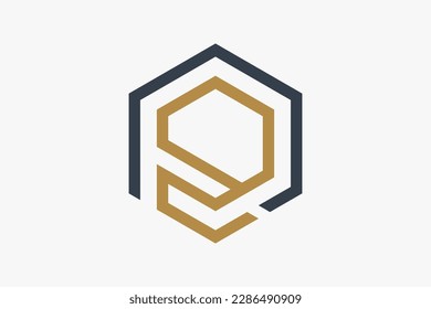 Simple Line Geometric Hexagon Logo Template