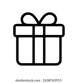 Simple Line Gift Box with Ribbon Bow Present Holiday Icon