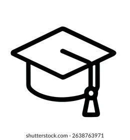 Simple Line Graduation Cap Academic Education Black and White Icon