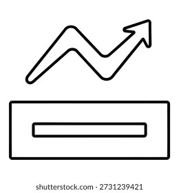 Icono de gráfico de línea simple con tendencia ascendente y cuadro rectangular debajo de él