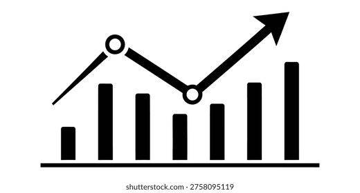 A simple line graph with a rising trend and multiple bars of varying heights on a white background