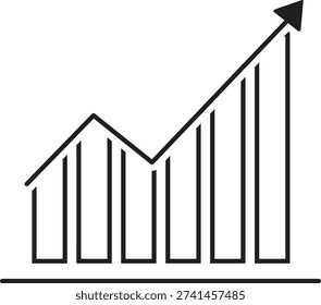 A simple line graph showing an overall upward trend with a rising arrow