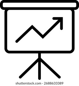 Gráfico de línea simple que muestra la tendencia ascendente en una pizarra blanca de presentación con soporte de trípode