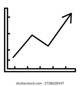 Gráfico de linha simples mostrando tendência ascendente com flutuações e seta apontando para aumento