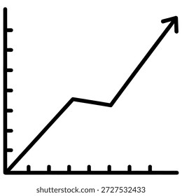 Gráfico de linhas simples com tendência e seta para cima, representando crescimento e dados positivos.