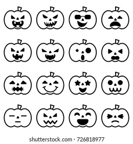 Simple line of Halloween pumpkin icon in variety emotion for illustrator vector design concept