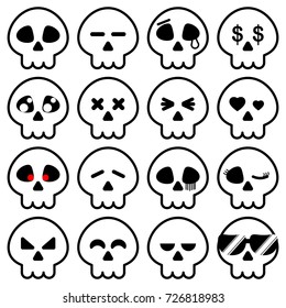 Simple line of Halloween Skeleton head icon in variety emotion for illustrator vector design concept