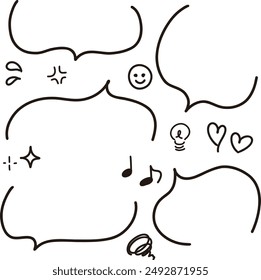 Simple Line Hand-drawn Speech Bubbles and Emoticons Set
