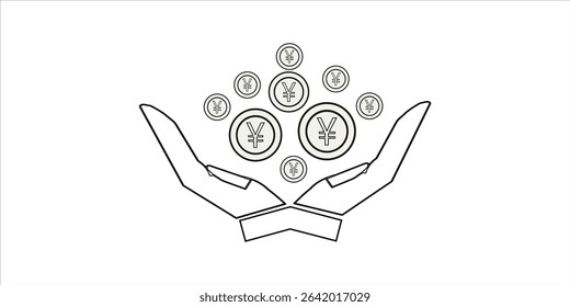 simple line hands yuan coin vector