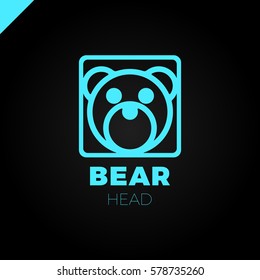 Simple line Head Bear in square with rounded corners logo vector design