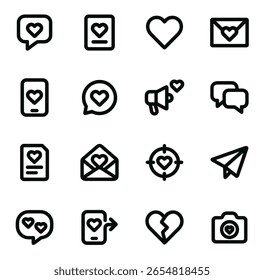 Coleção de Símbolos de Forma de Elemento Coração de Linha Simples