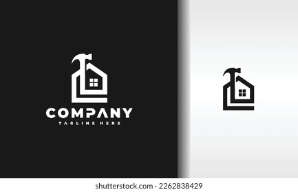 simple line home hammer logo