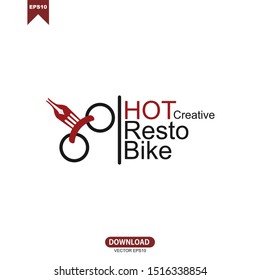 Simple line hot restaurant bike concept logo vector template design