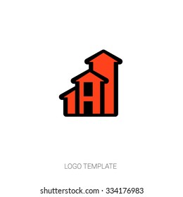 Simple line house logo design for real estate, property, industry, cottage