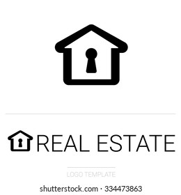 Simple line house logo design for real estate, property, industry, cottage