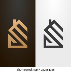 Simple line house logo, icon. 