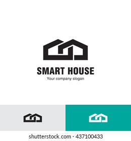 Simple line house logo, icon. Abstract Logo Design Template for Company. Building Vector Silhouette.