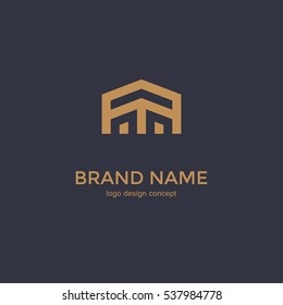 Simple line house logo, icon. Abstract Logo Design Template for Company. Building Vector Silhouette. Premium logo design. 