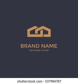 Simple line house logo, icon. Abstract Logo Design Template for Company. Building Vector Silhouette. Premium logo design. 