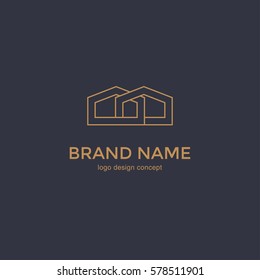 Simple line house symbol, icon. Premium logo design template for Company. Building emblem. Vector illustration.