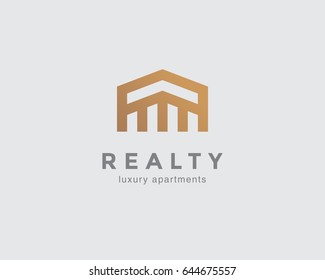 Simple line house symbol, icon. Premium logo design template for Company. Building emblem. Vector illustration.