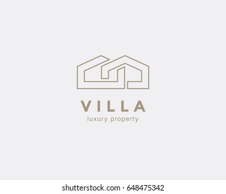 Simple line house symbol, icon. Premium logo design template for Company. Building emblem. Vector illustration.