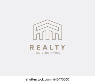 Simple line house symbol, icon. Premium logo design template for Company. Building emblem. Vector illustration.