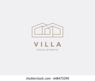 Simple line house symbol, icon. Premium logo design template for Company. Building emblem. Vector illustration.