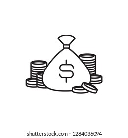 Simple line icon of bag or punch of money with dollar sign