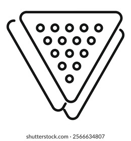 Simple line icon of a billiard table, seen from above, with balls arranged on the green felt