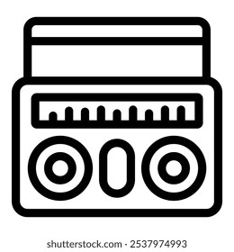 Icono de línea simple de un boombox que reproduce música, perfecto para representar equipos de audio