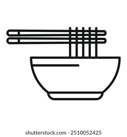 Simple line icon of a bowl of noodles with chopsticks holding up some noodles