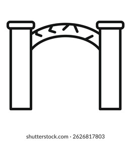 Simple line icon of a brick archway with stone on top connecting two pillars