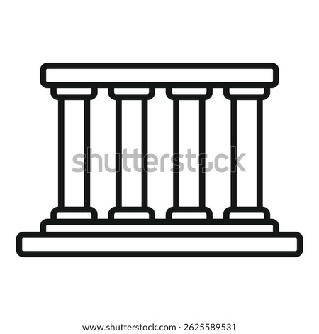Simple line icon of a building facade with four columns, representing ancient architecture and historical landmarks