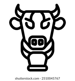 Simple line icon of a bull head with horns, an angry expression, and a nose ring, representing livestock and farming