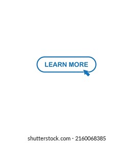 Simple Line Icon Button with Text LEARN MORE and Hand Pointer in Black and Blue, Vector Image
