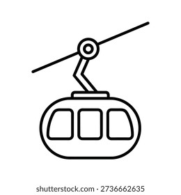 Simple line icon of a cable car gondola suspended from a wire